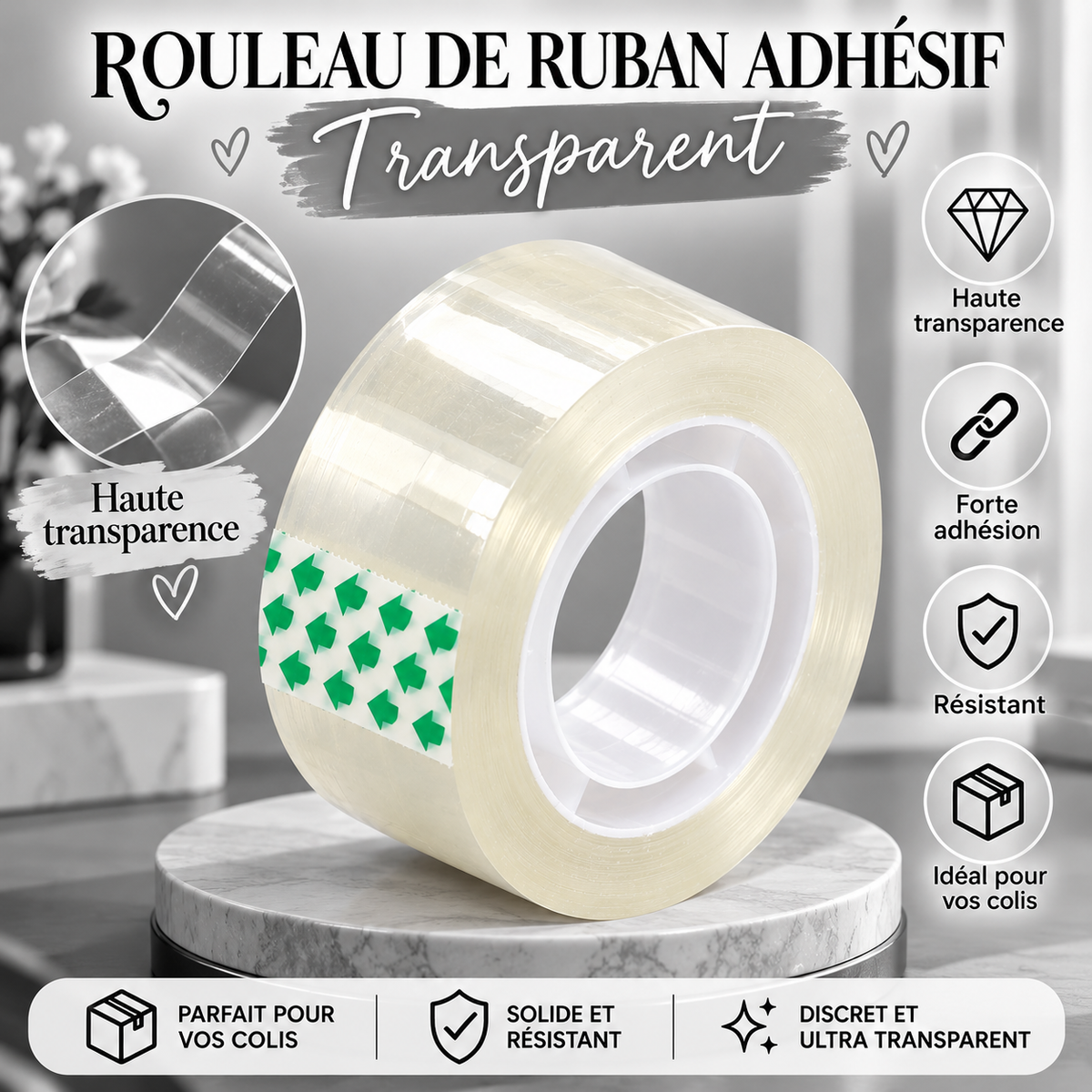 Rouleau de ruban adhésif transparent