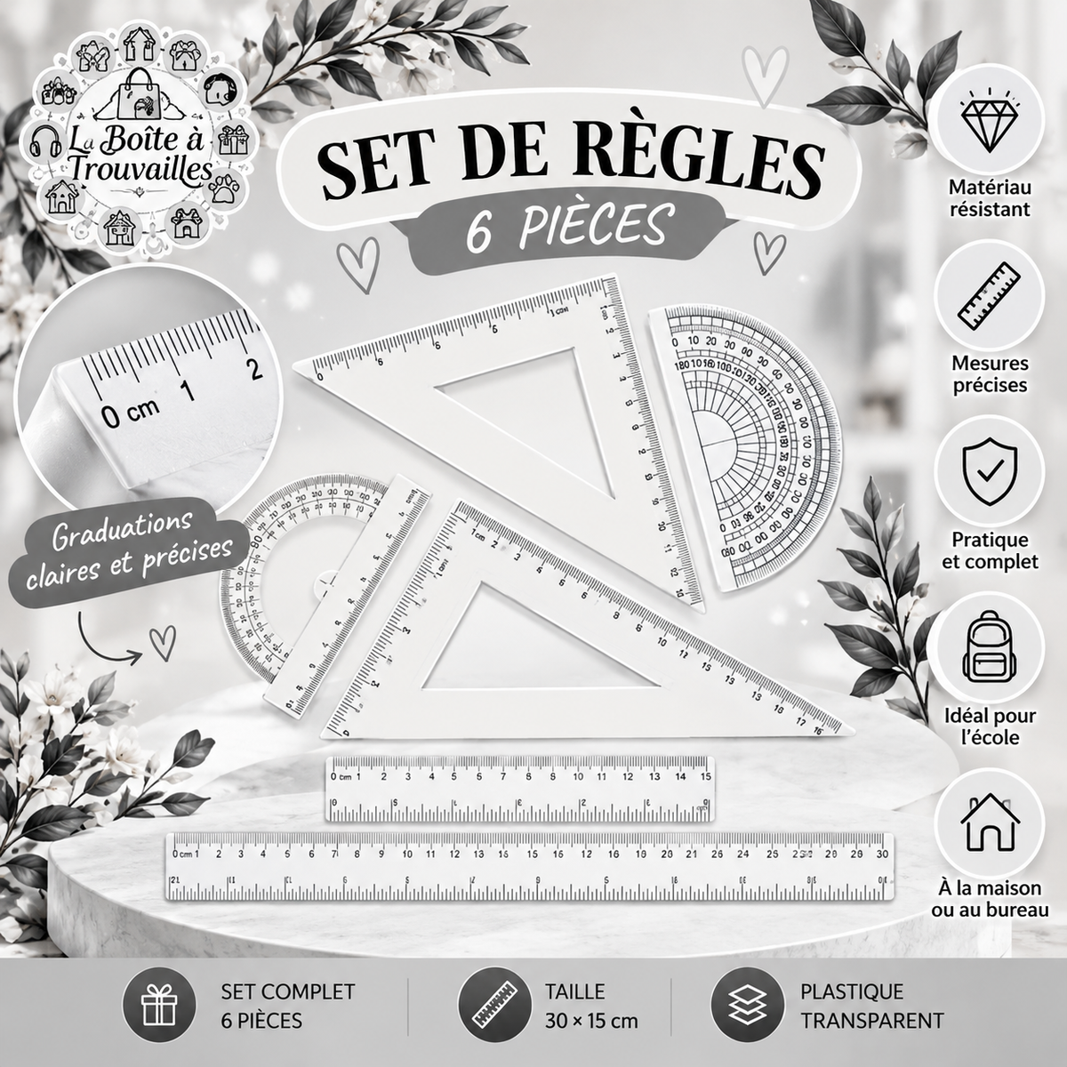 📏 Set de règles de géométrie – 6 pièces