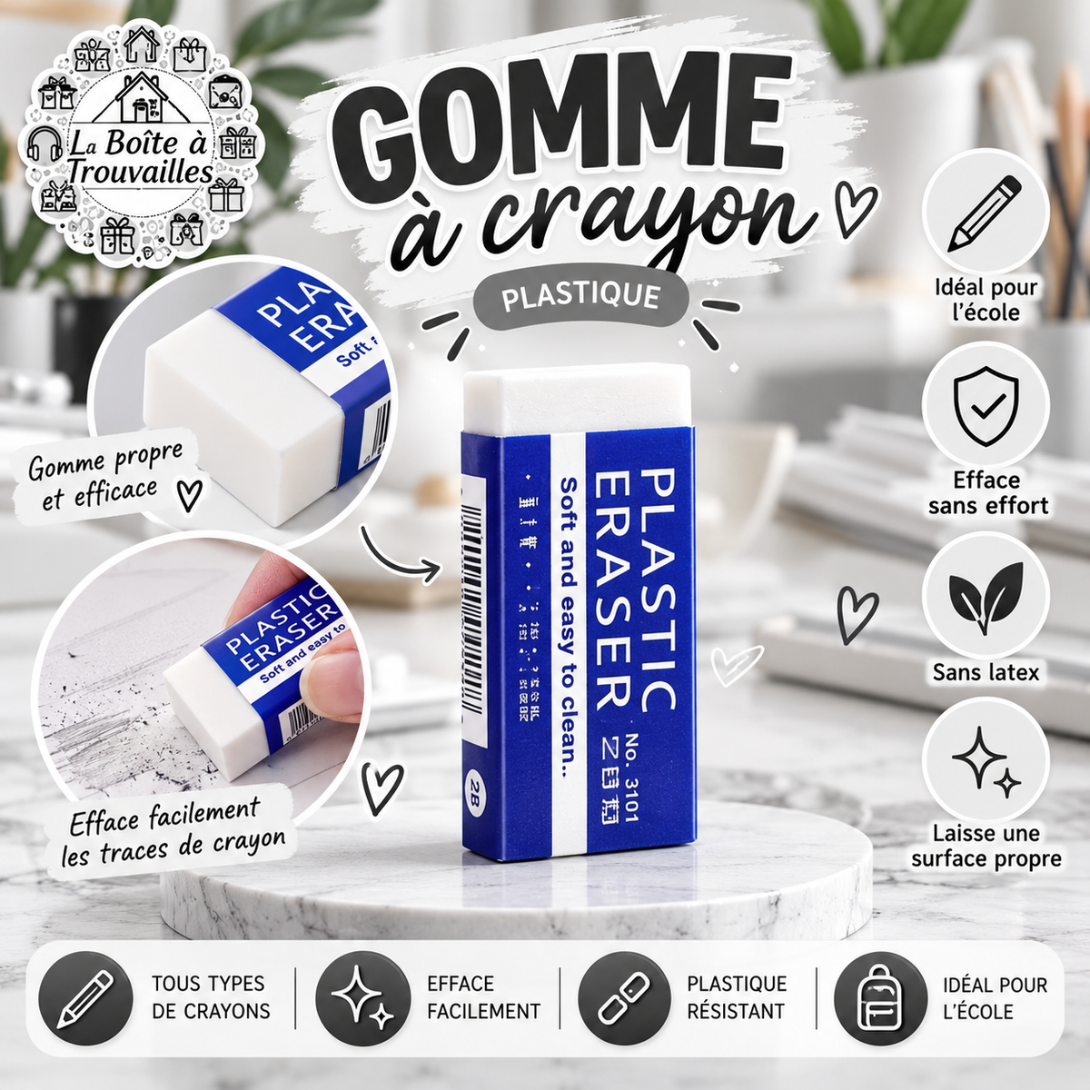 Gomme blanche à l’unité – Effaçage propre et efficace