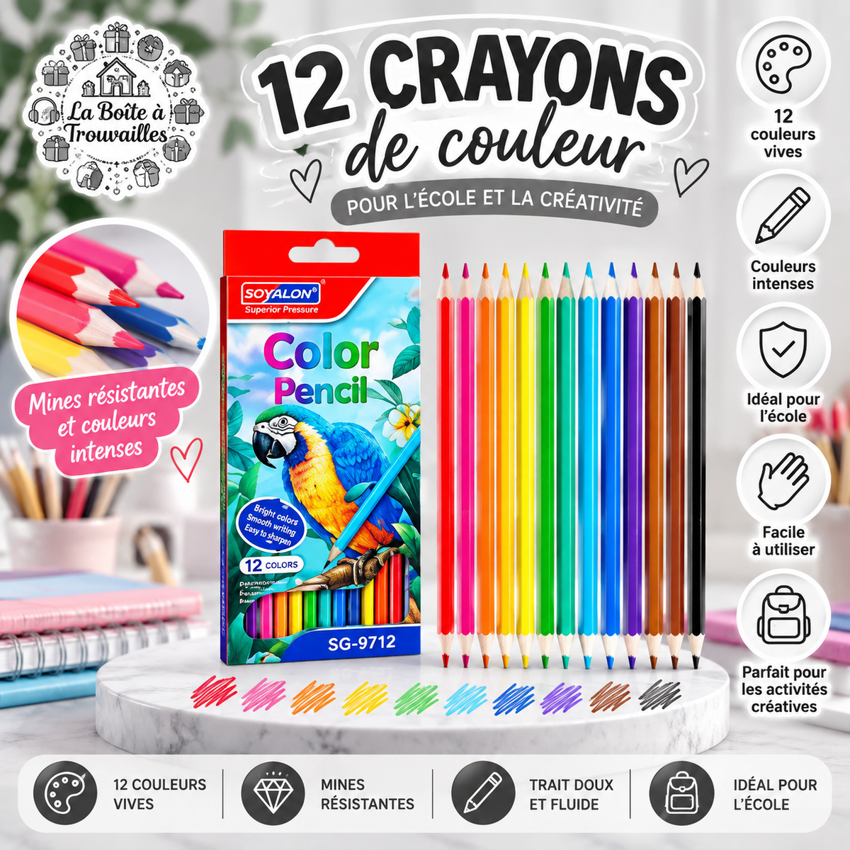 12 crayons de couleur – Couleurs vives