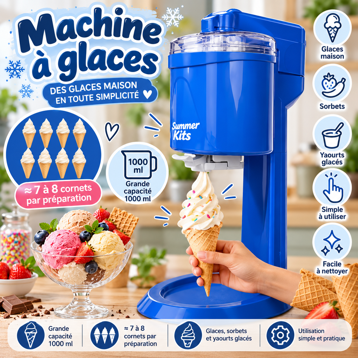 Machine à glaces maison 1000 ml – Glaces, sorbets & yaourts glacés
