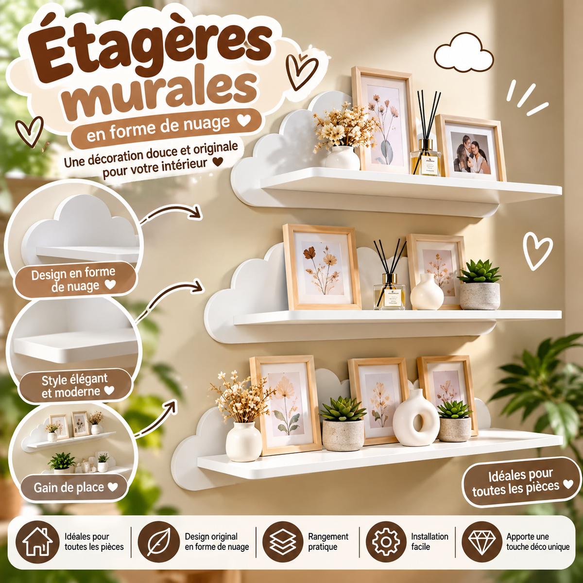 Étagères murales en forme de nuage