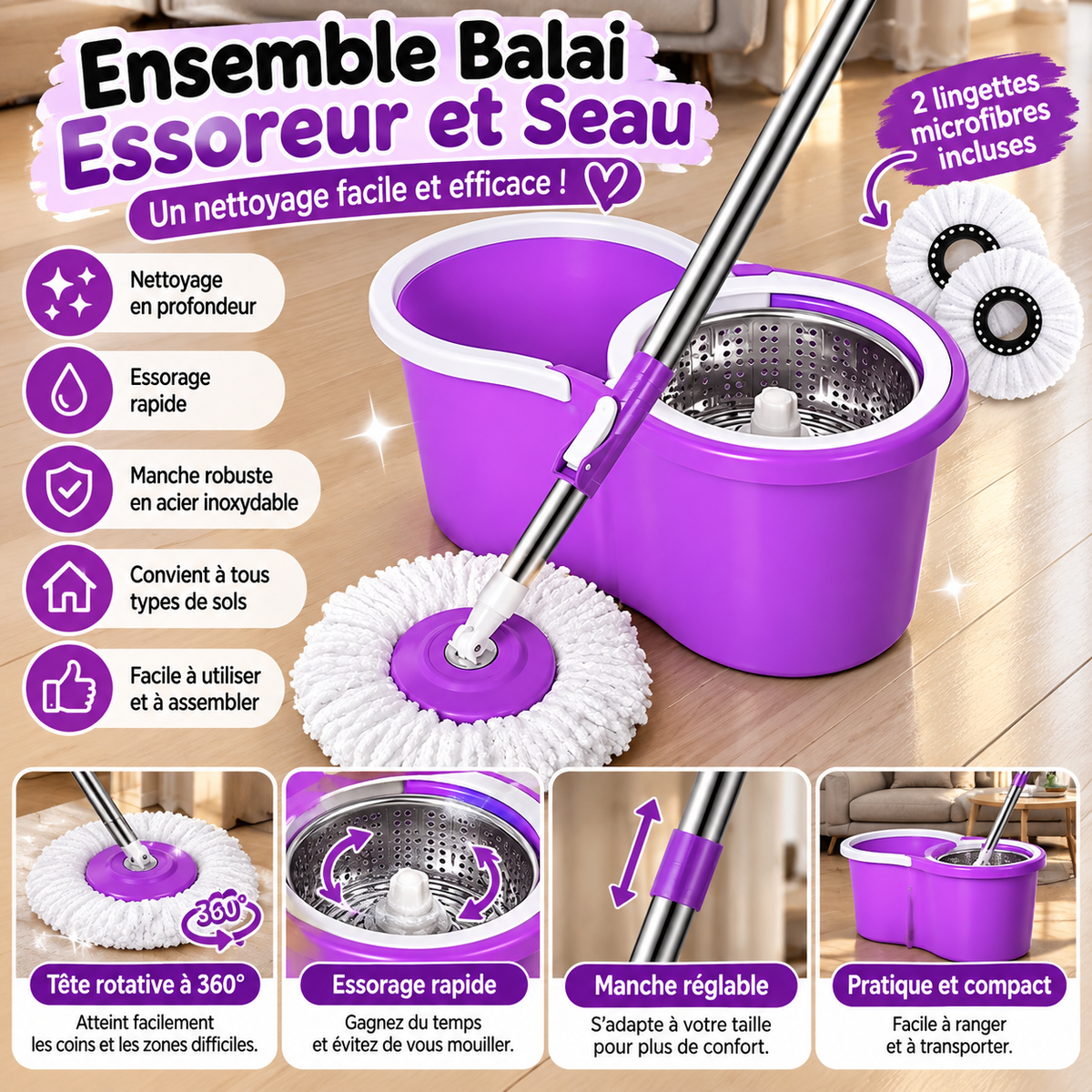 🧹 Ensemble Balai Essoreur avec Seau