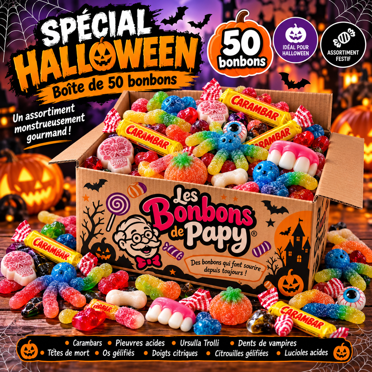 Boîte de 50 Bonbons Halloween Assortis