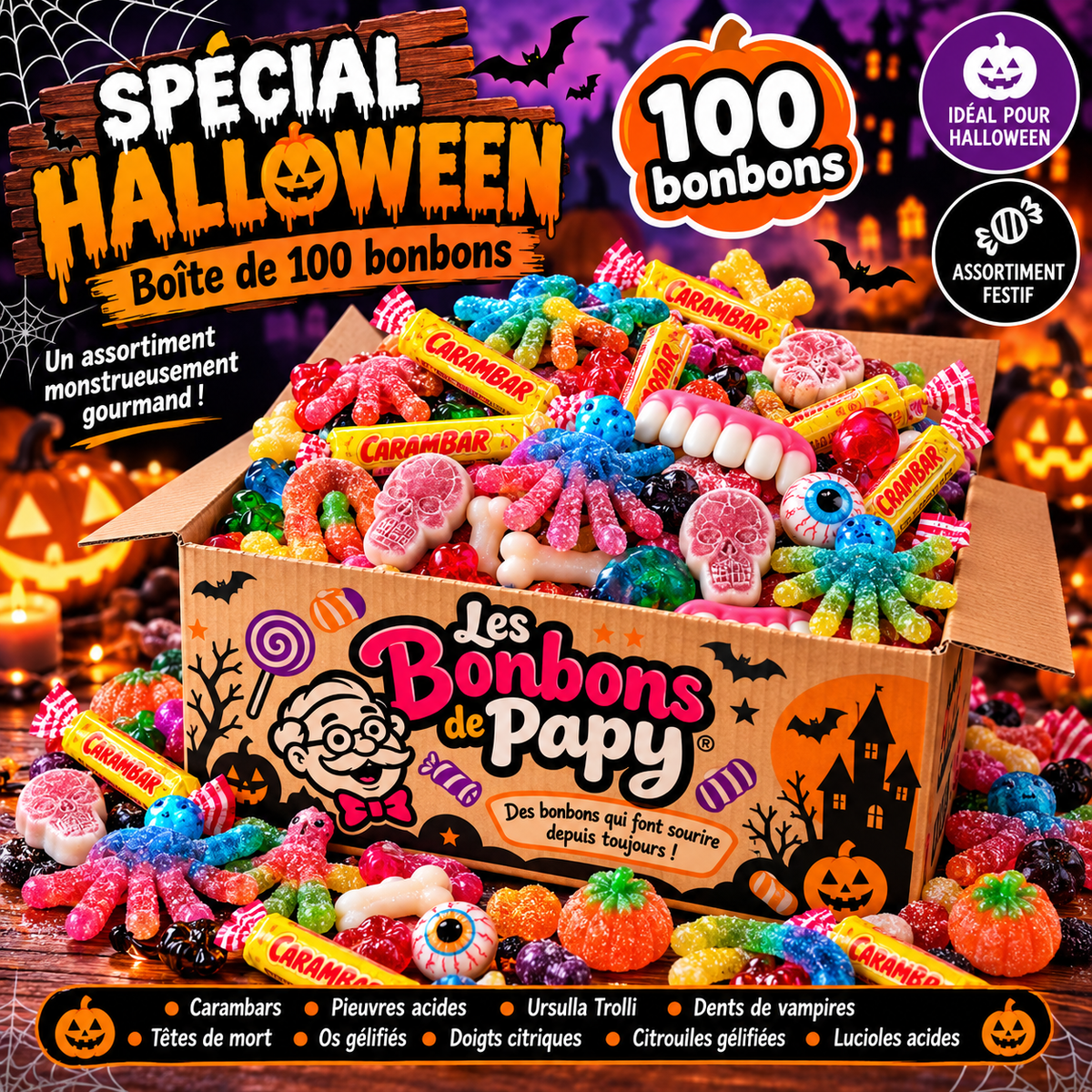 Boîte de 100 Bonbons Halloween Assortis