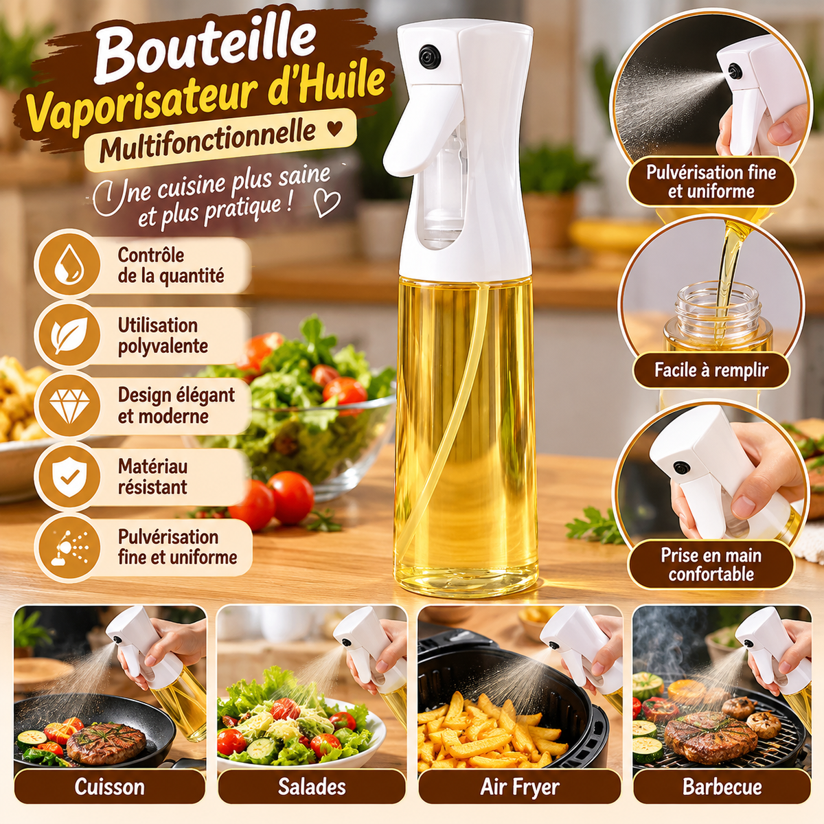 Bouteille Vaporisateur d’Huile Multifonctionnelle – Cuisine