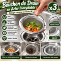 Bonde de Drain en Acier Inoxydable – Attrape-Cheveux et déchets alimentaires x3
