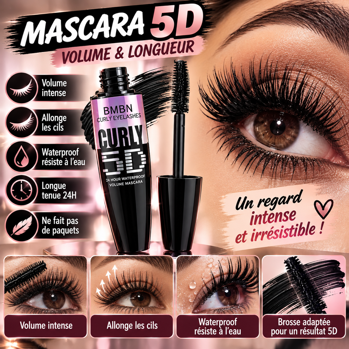Mascara 5D Waterproof – Volume Intense & Cils Allongés