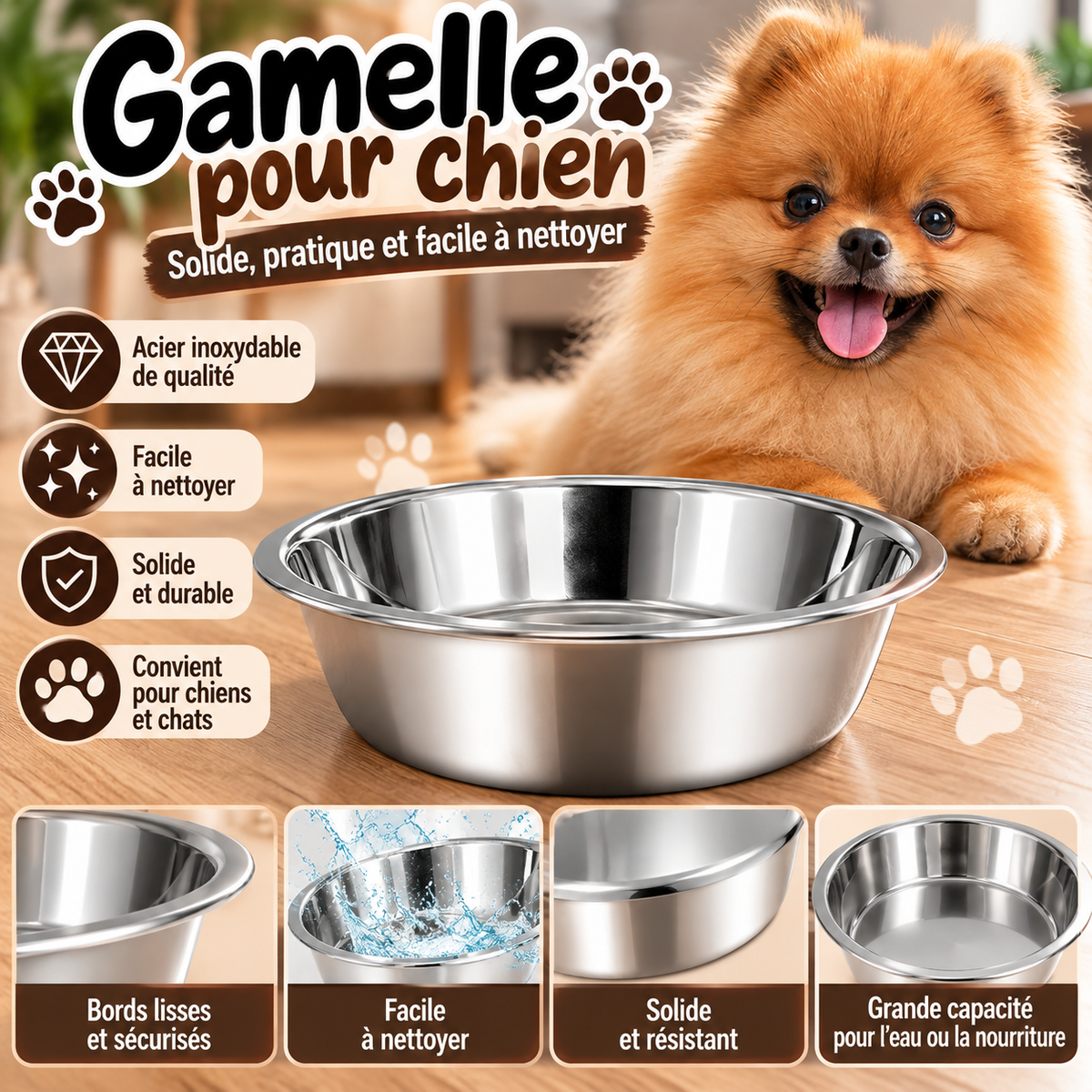 Gamelle pour Chien en Acier Inoxydable –