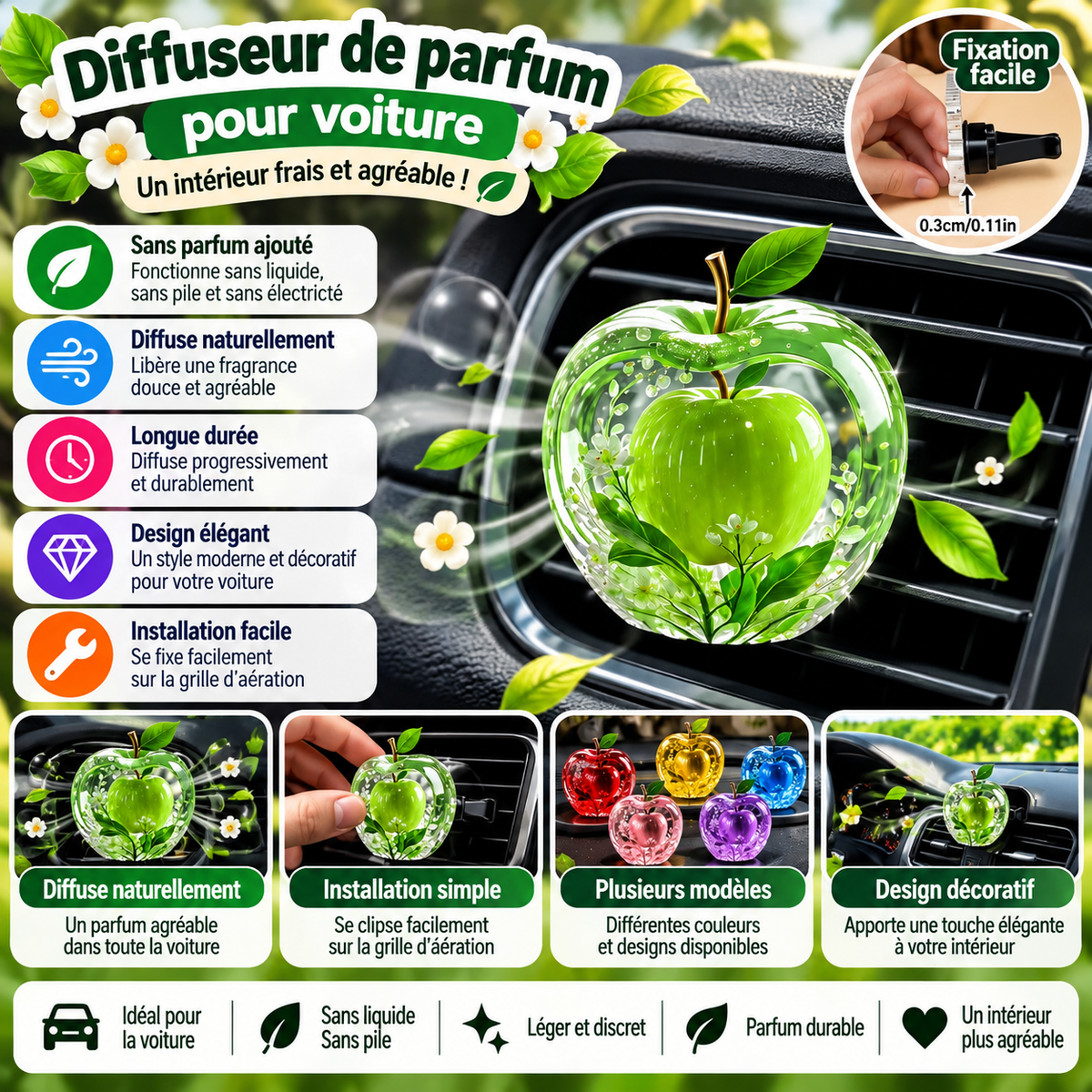 Diffuseur de parfum pour voiture – Désodorisant pomme décorative