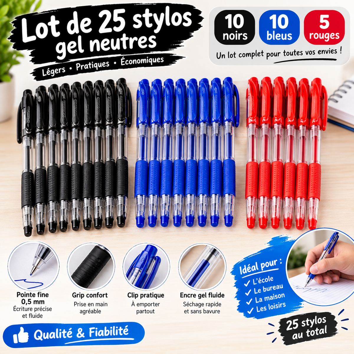 Stylo noir bleu rouge