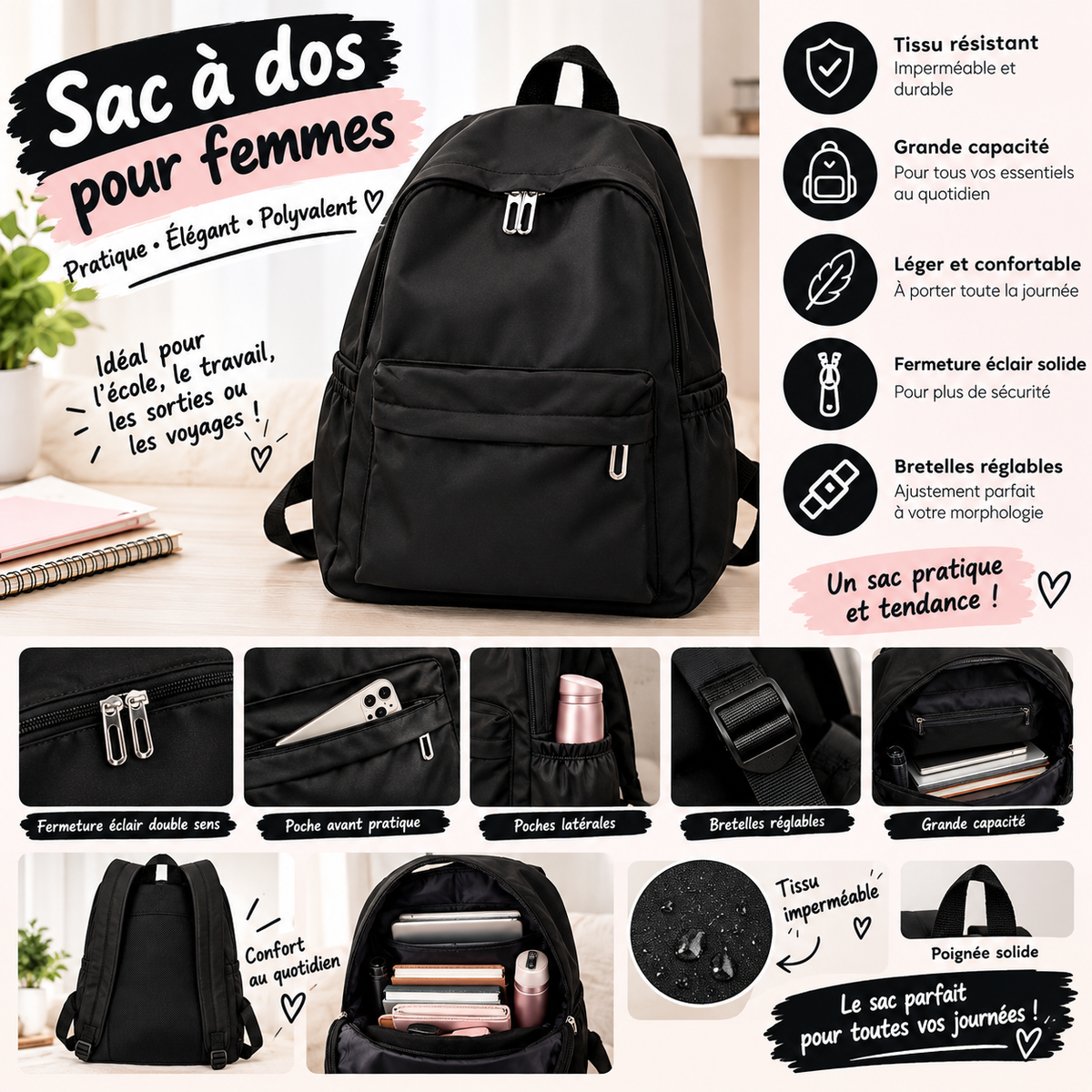 Sac à Dos Femme Élégant et Pratique – Grande Capacité