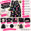 Sac à Dos Femme à Cœurs Colorés – Grande Capacité avec Porte-Clés Ours