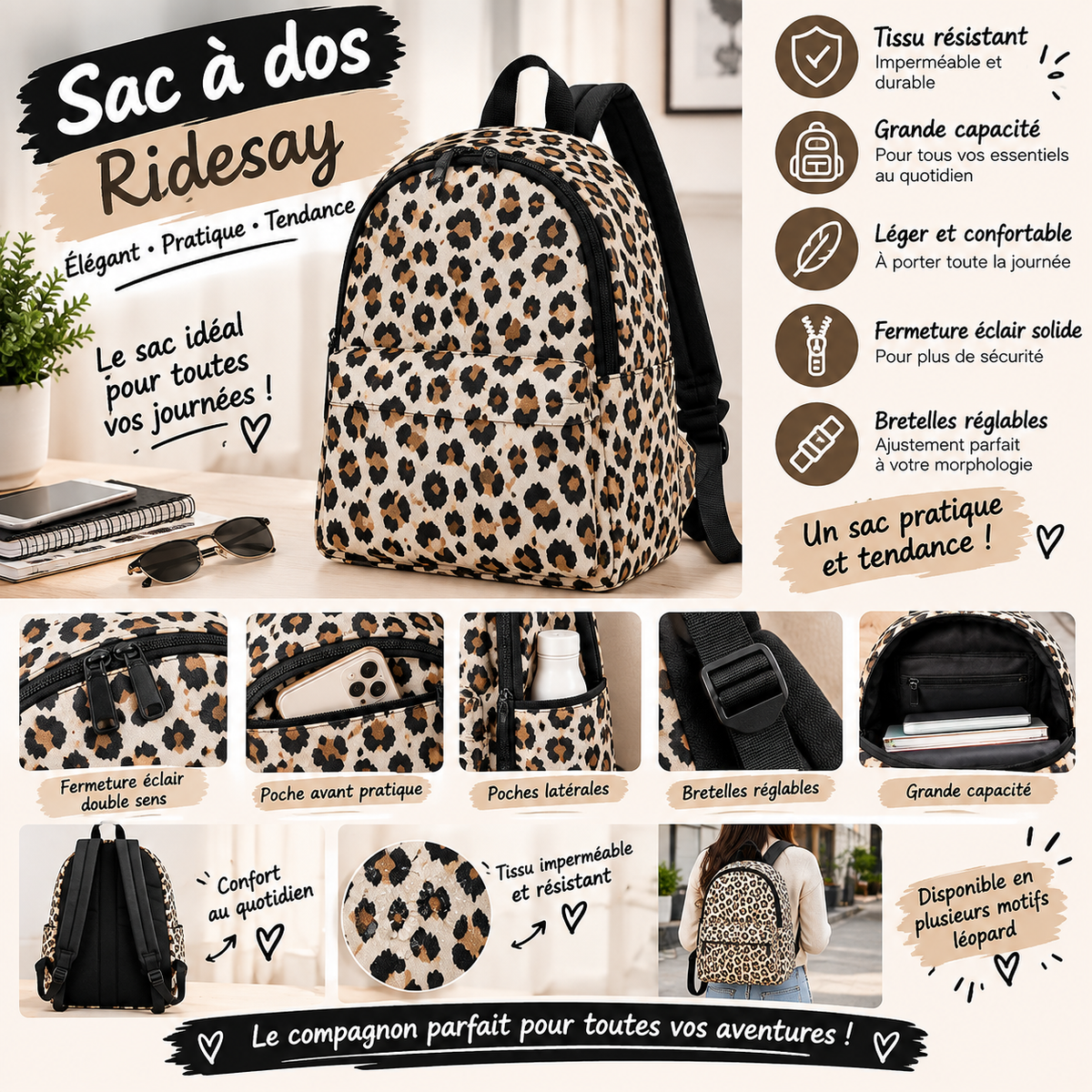 Sac à Dos Femme Léopard – Élégant, Tendance et Grande Capacité