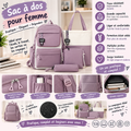 Sac à Dos Femme 4 Pièces – Grande Capacité avec Sac Cabas et Trousse
