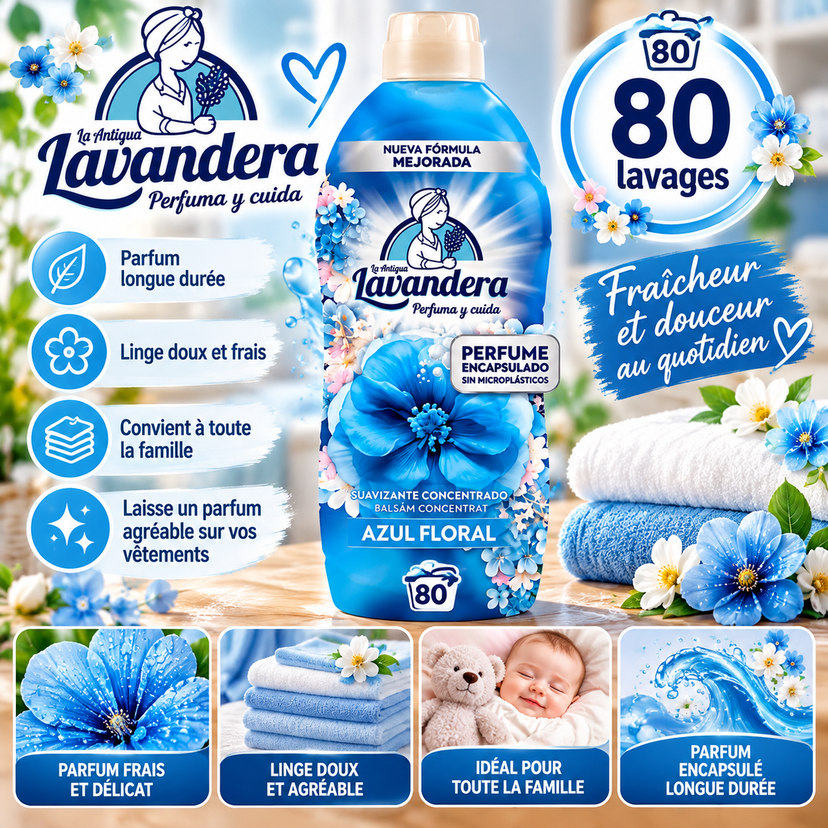 Adoucissant Lavandera Azul Floral – 80 lavages