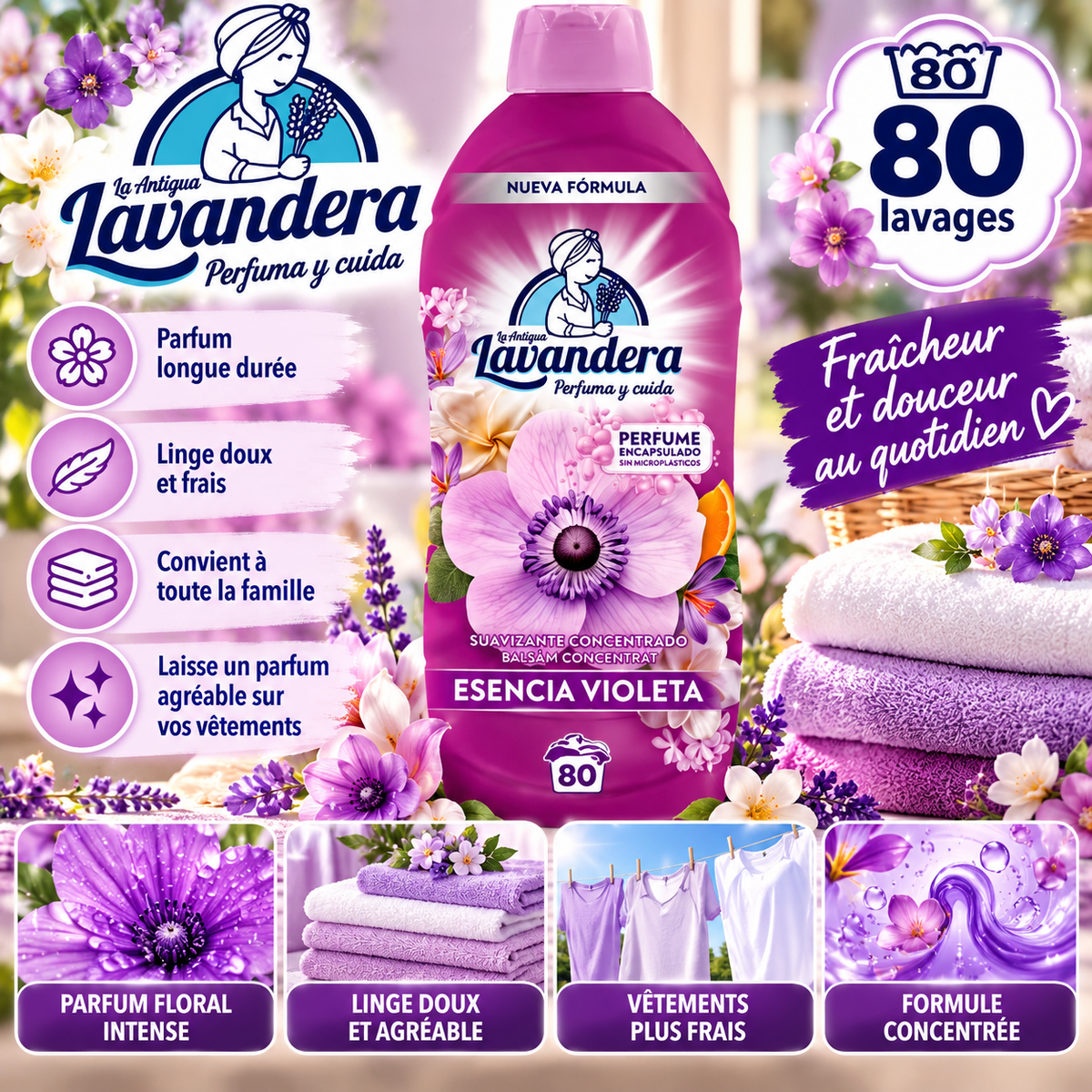 Adoucissant Lavandera Esencia Violeta – 80 lavages