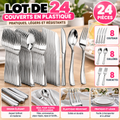 Lot de 24 couverts en plastique – 8 couteaux, 8 fourchettes et 8 cuillères