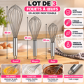 Lot de 3 fouets à œufs en acier inoxydable – 3 tailles