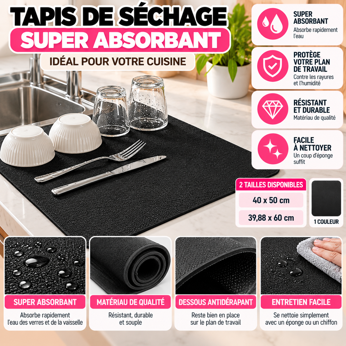 Tapis d’Égouttage Super Absorbant pour Cuisine
