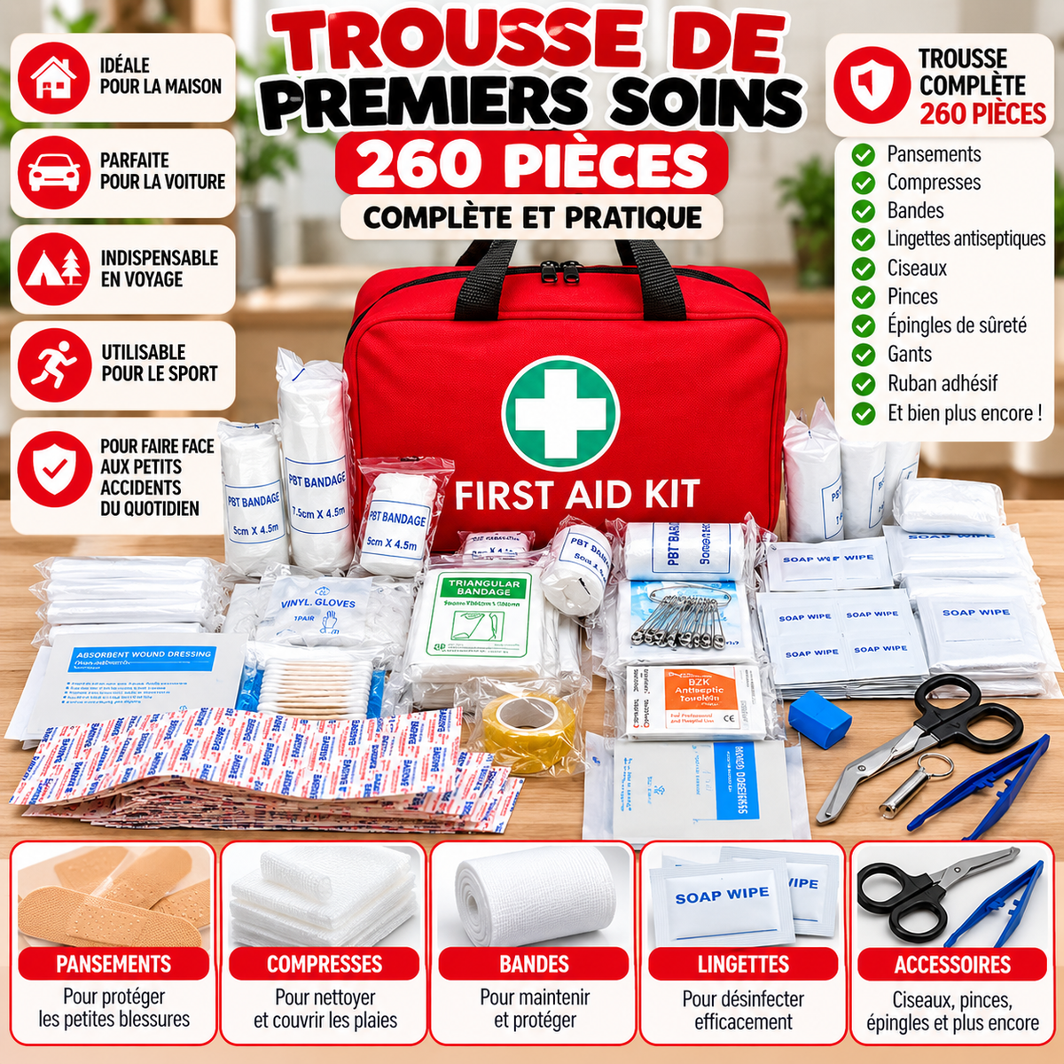 Trousse de Premiers Soins Complète – 260 Pièces