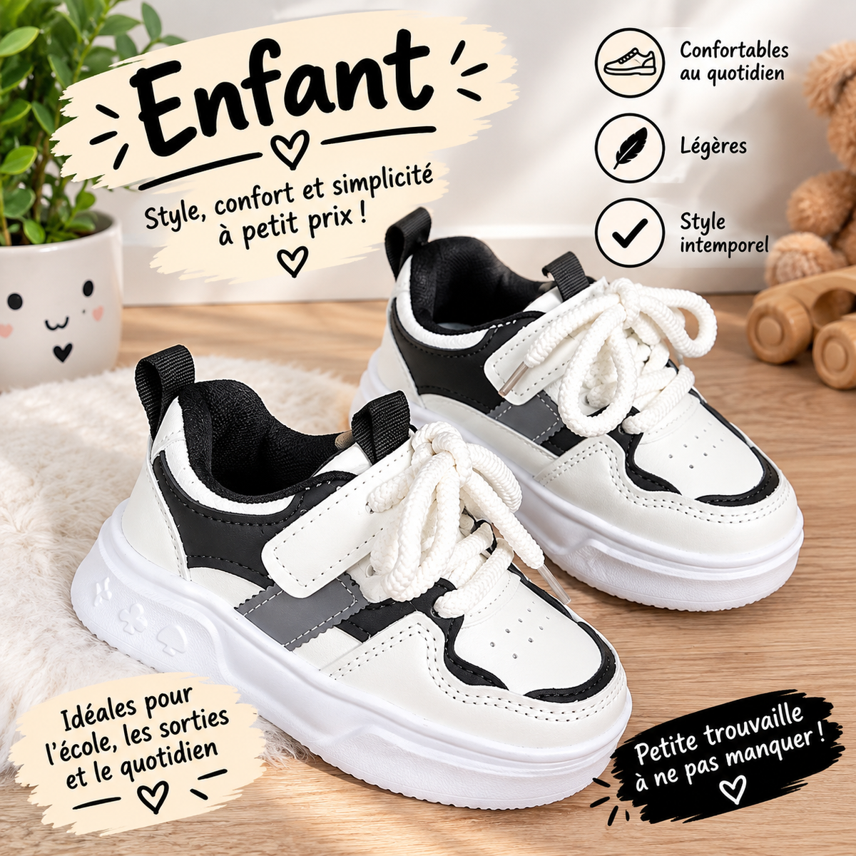 Baskets enfant blanches et noires 👟🖤