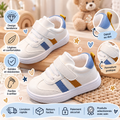 Baskets blanches enfant à scratch – Bleu ciel & doré