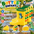Bottes de pluie enfant Dinosaure – Jaunes, imperméables et antidérapantes