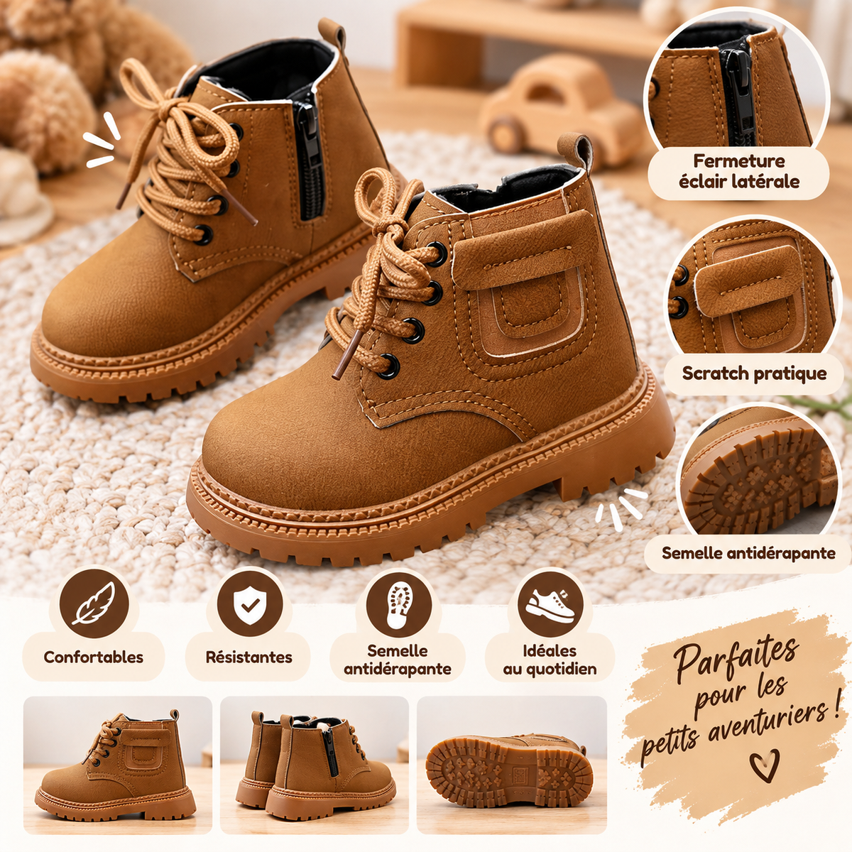 Bottines montantes pour garçon – Marron