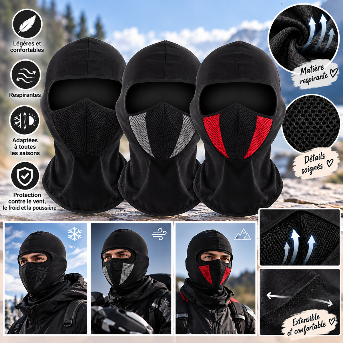 Cagoules intégrales respirantes – Lot de 3 couleurs